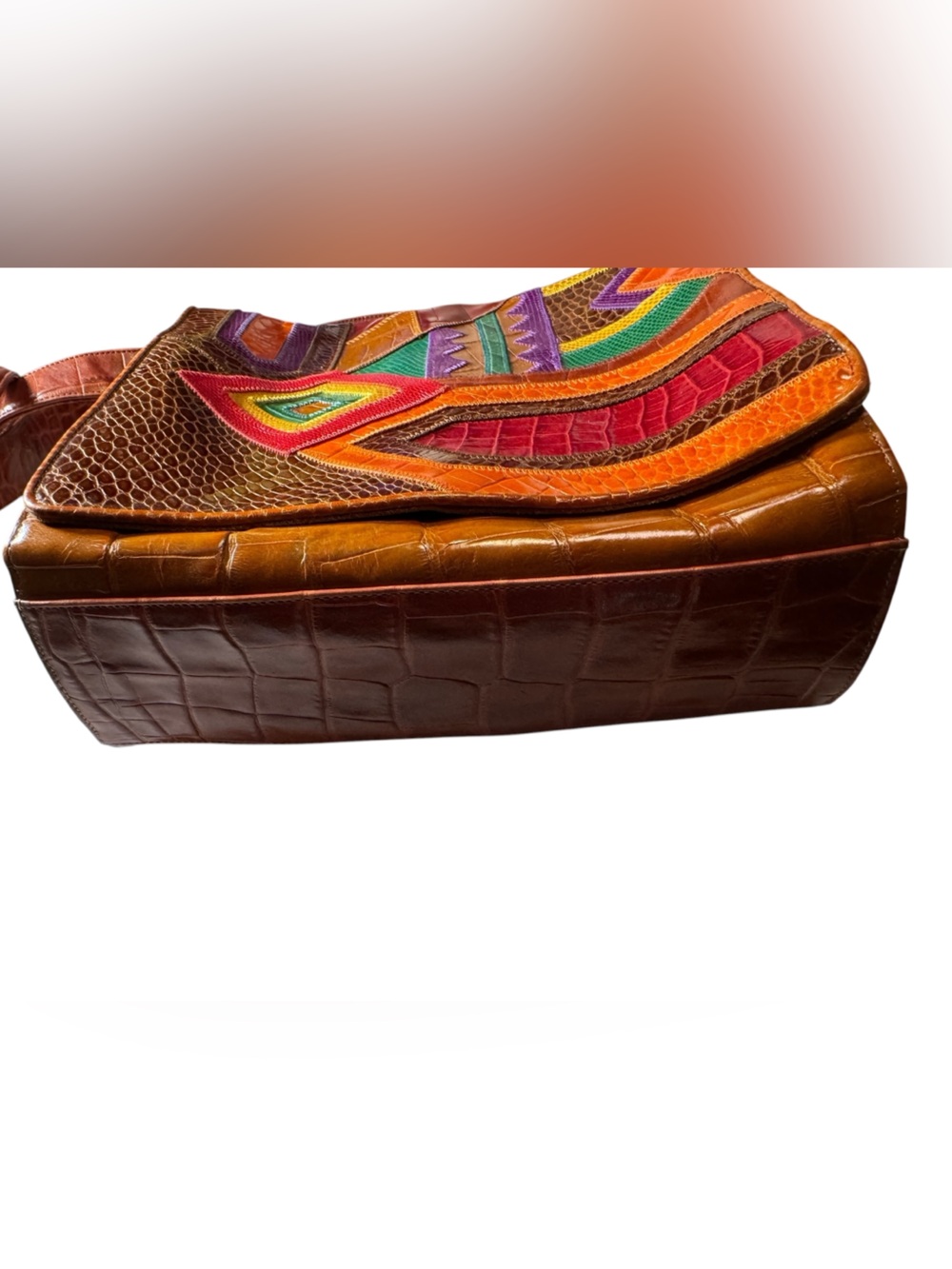 Bold Sharif Multicolor Geometric Patchwork Leather Crossbody Shoulder Bag Purse - Picture 5 of 11